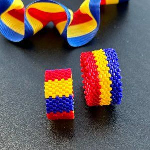 Romania Flag Color Ring, Colombia Beaded Jewelry, Minimalist Ring, Metal Free